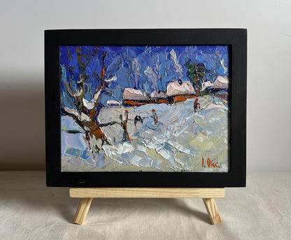 Oil painting Snowy streets of the village by Oksana Ivanyuk