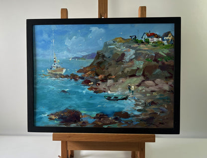 Oil painting Shore with a boat by Yuriy Suprunchuk, coastal landscape