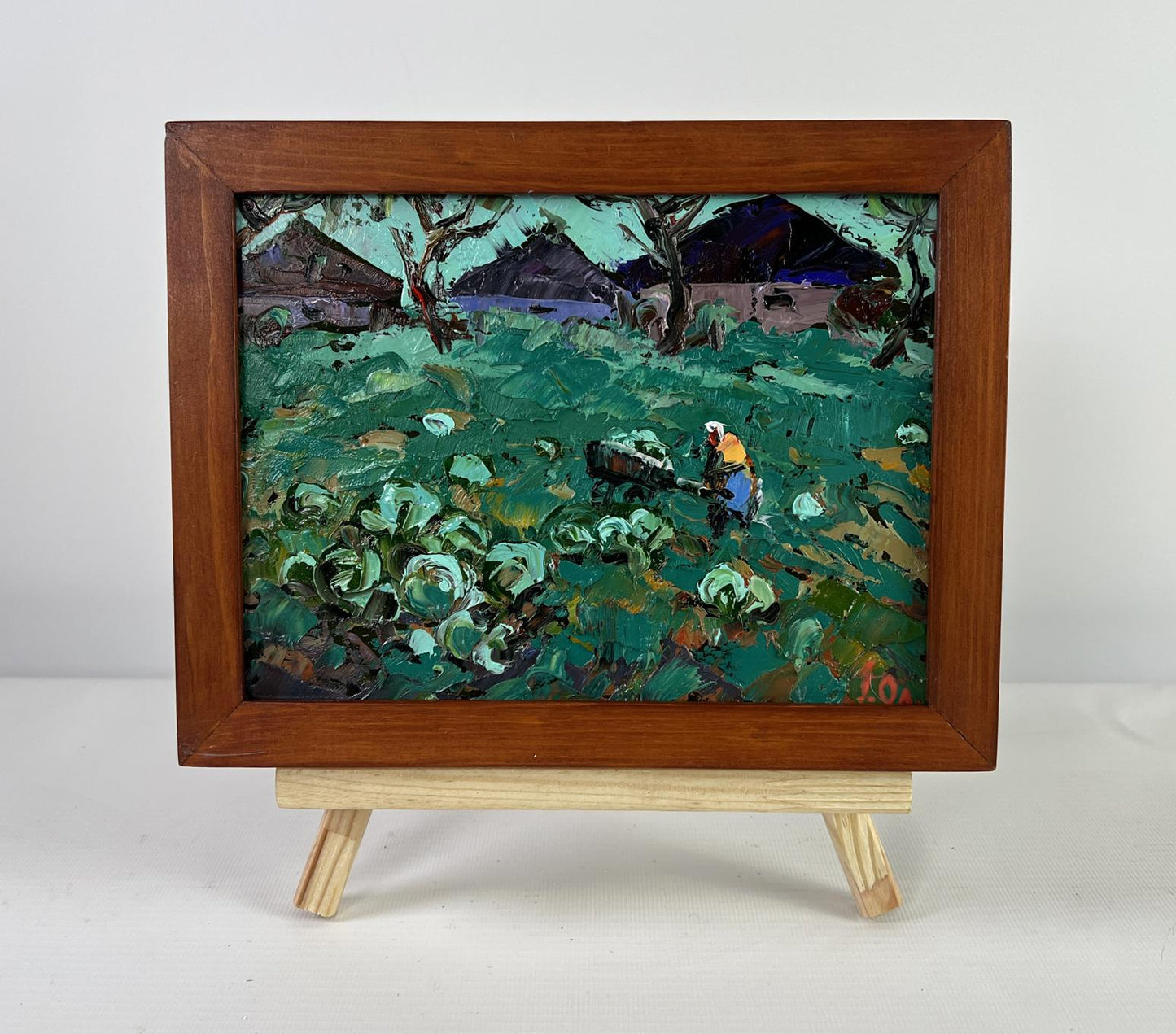 Oleksiy Ivanyuk oil painting The city and the soul of the village, impressionistic green field