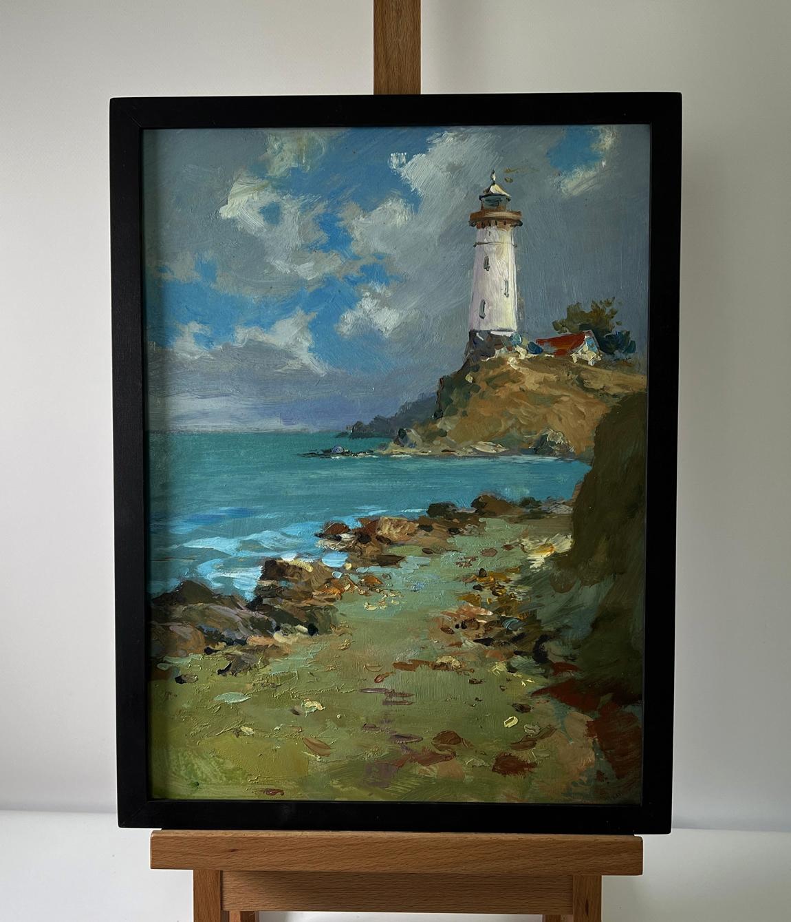 Oil painting Coast with a lighthouse by Yuriy Suprunchuk in black frame