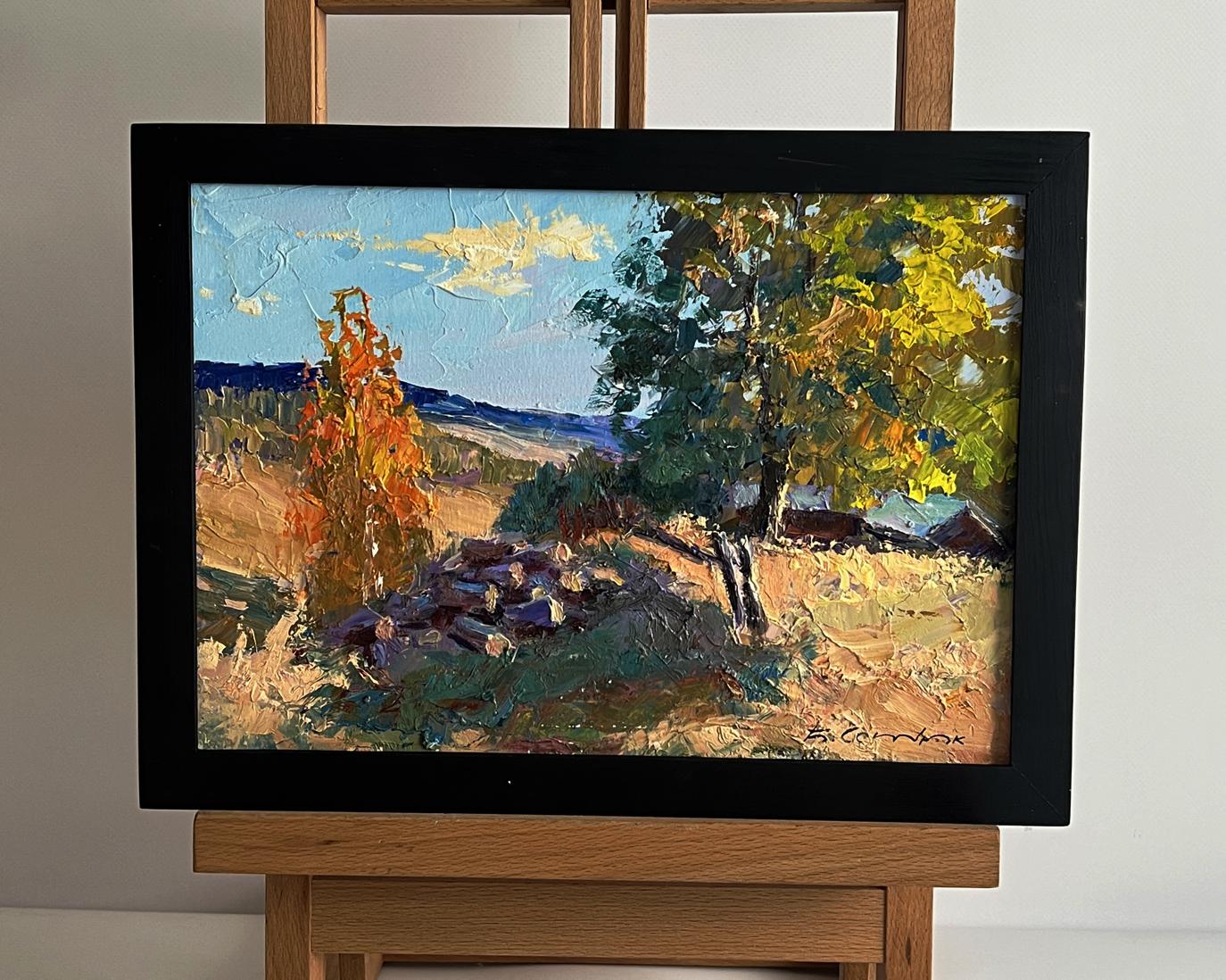 Oil painting House on a hill by Boris Serdyuk, vibrant autumn landscape