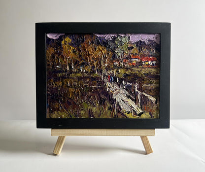 Oil painting To the Other Side of the River by Oksana Ivanyuk in black frame