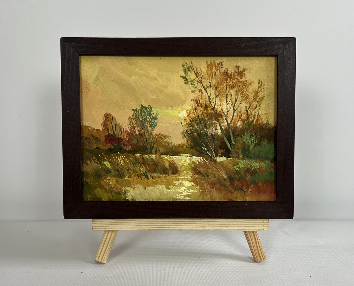 Framed oil painting A quiet evening in orange tones by Yuriy Suprunchuk