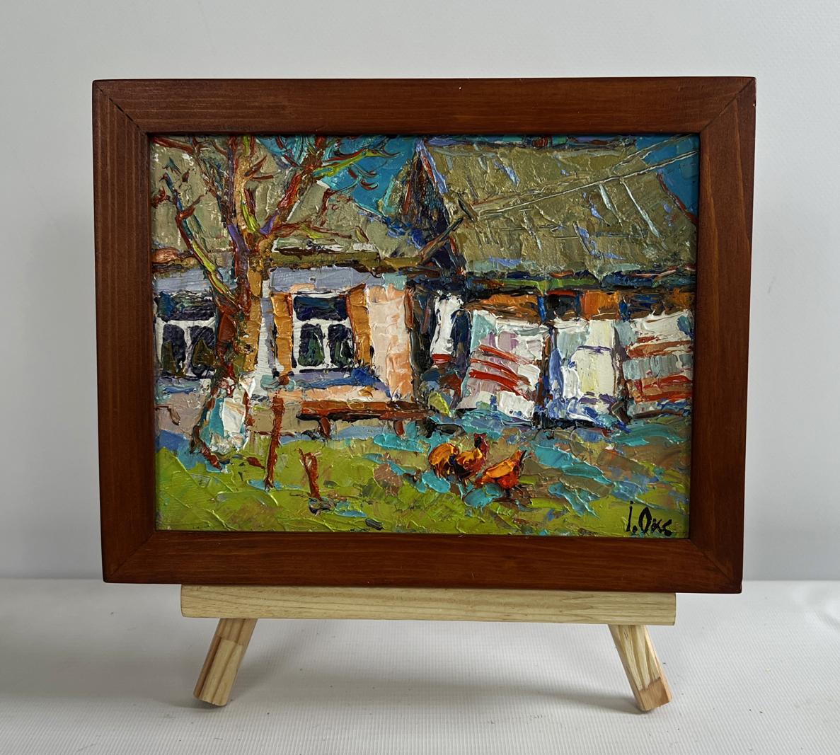 Rustic oil painting of village courtyard by Oksana Ivanyuk
