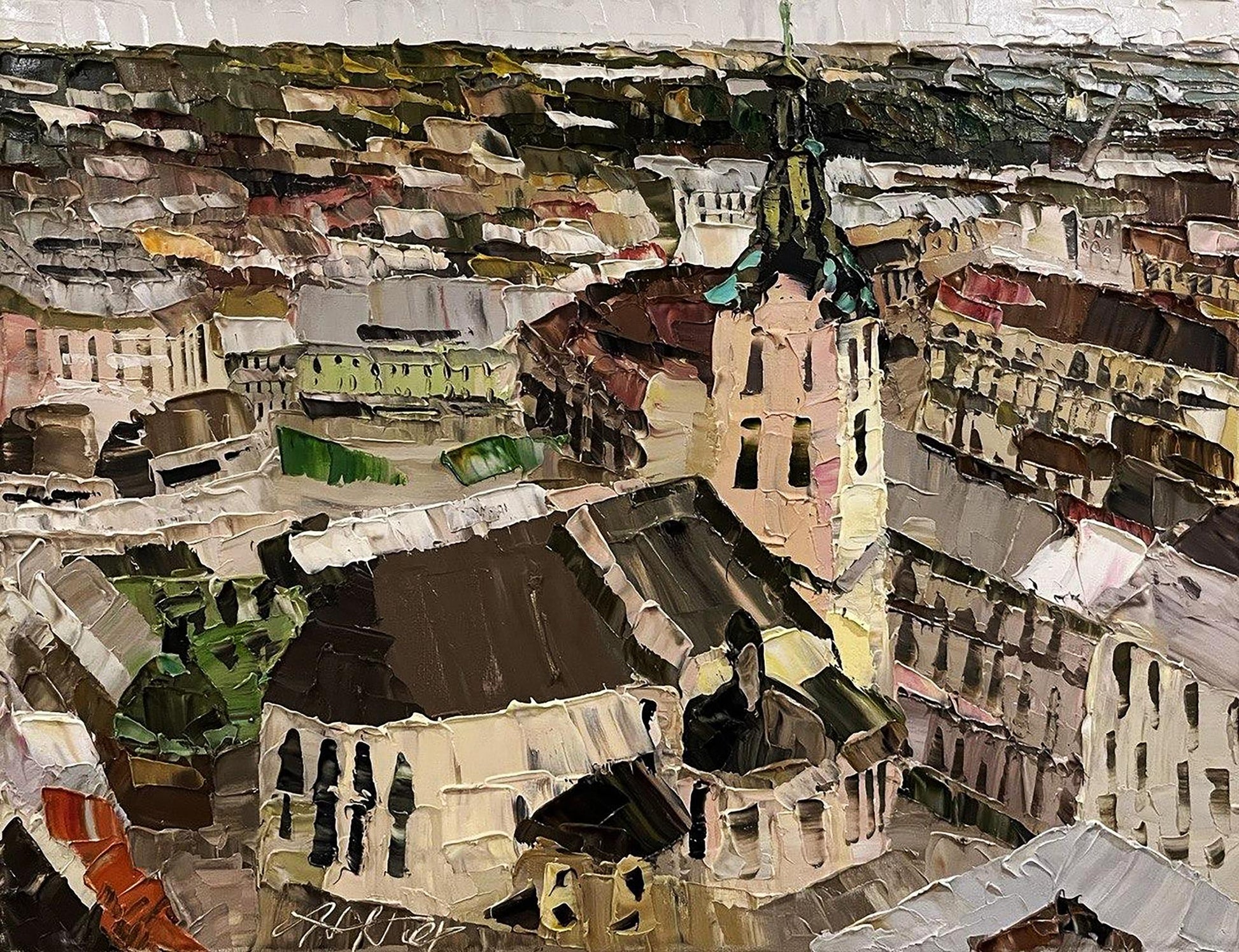 Textured impressionistic oil painting of Panorama with cathedral Horishnyi N.A