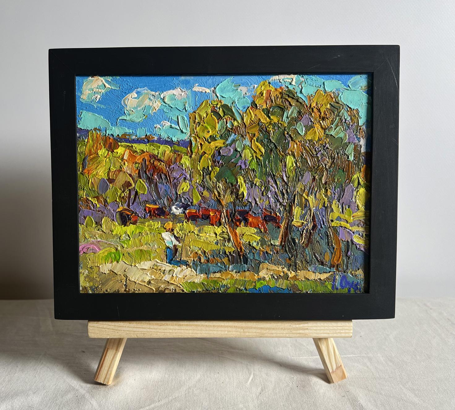 Oil painting Hot day in the field by Oksana Ivanyuk in black frame