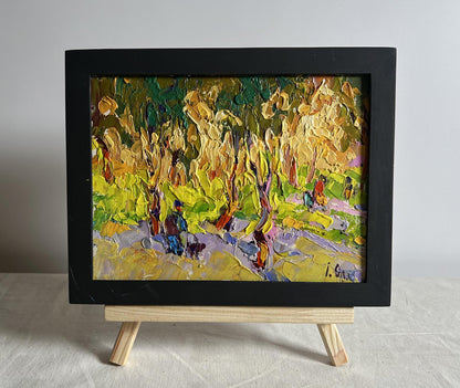 Oil painting On a walk in the morning in autumn by Oleksiy Ivanyuk in black frame
