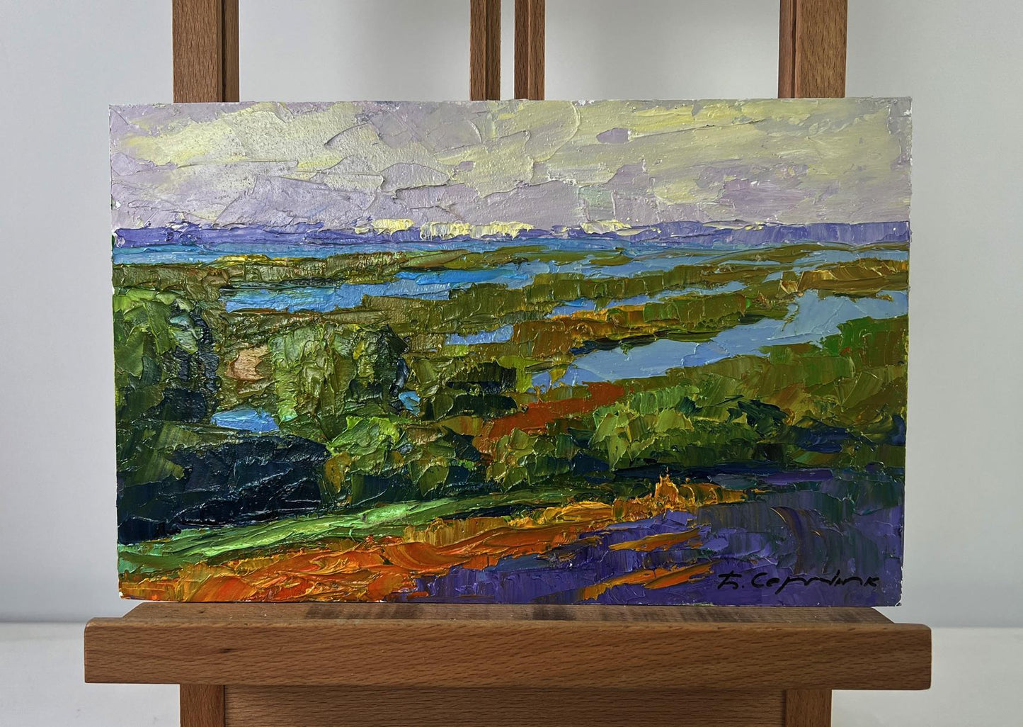 Oil painting Fishing on the lakes by Boris Serdyuk textured landscape