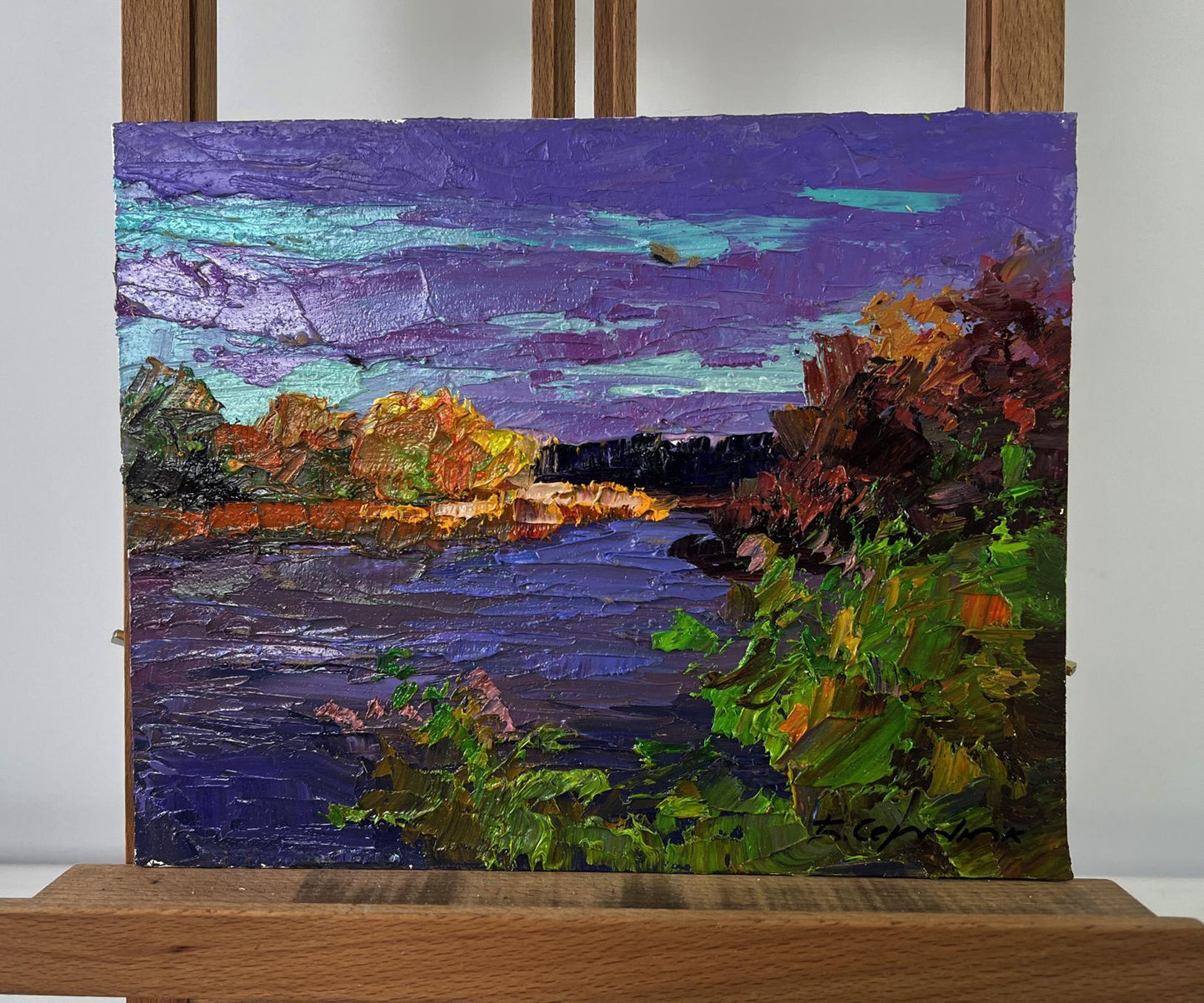 Oil painting Autumn colors in warm evening light by Boris Serdyuk