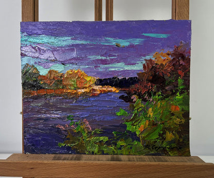 Oil painting Autumn colors in warm evening light by Boris Serdyuk