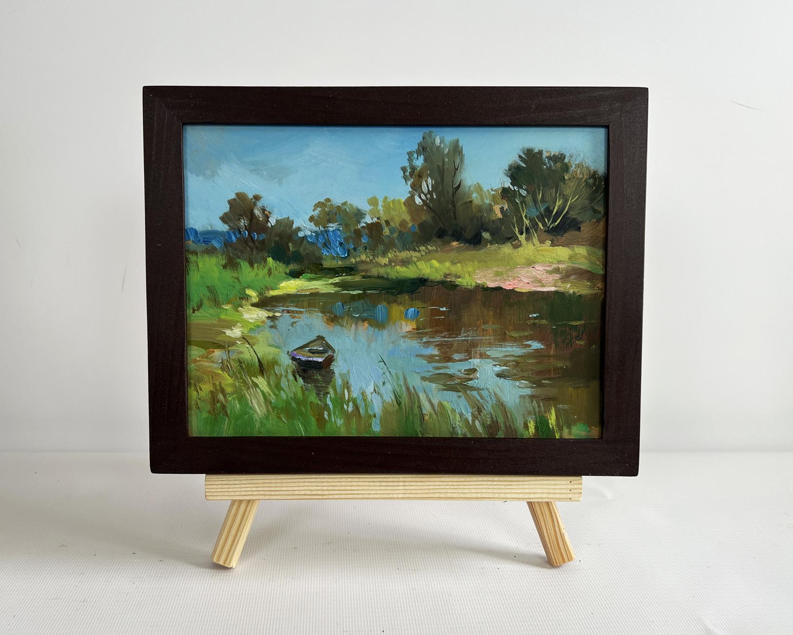 Oil painting Summer in green banks by Yuriy Suprunchuk serene landscape