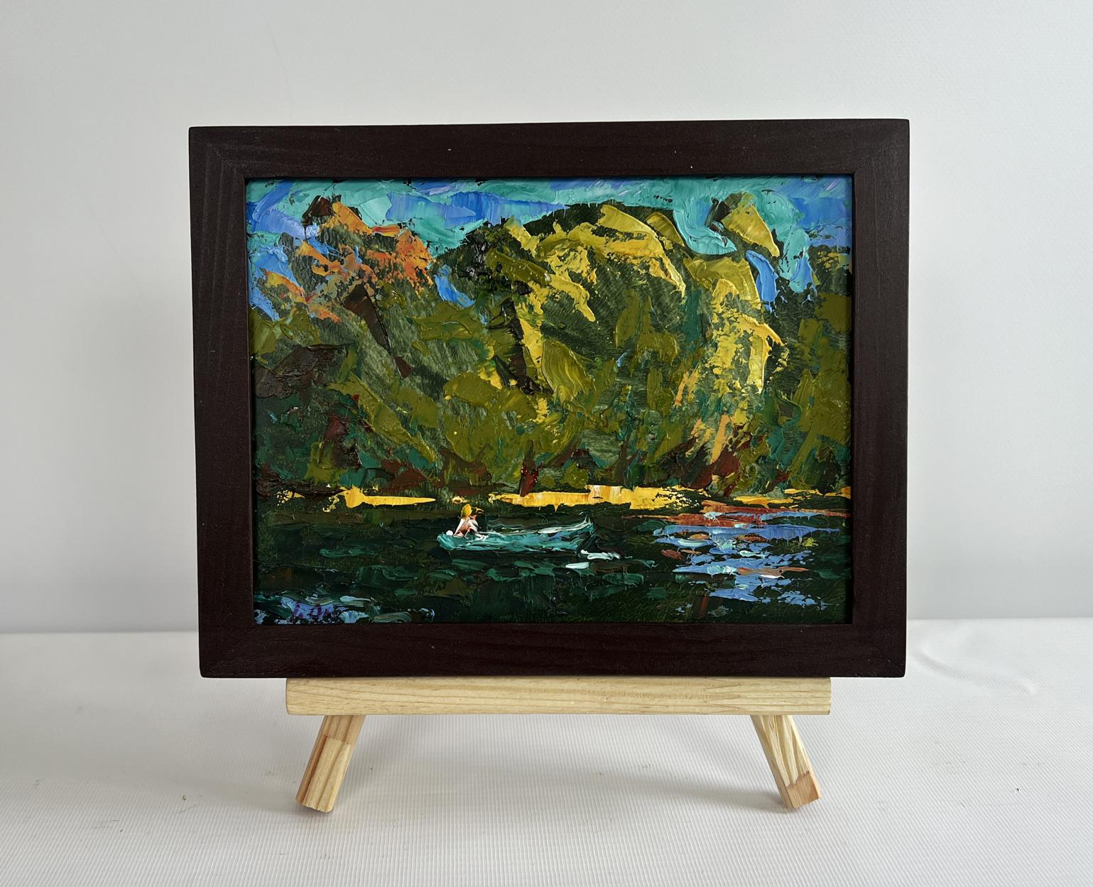 Oil painting Boating holidays by Oksana Ivanyuk in wooden frame