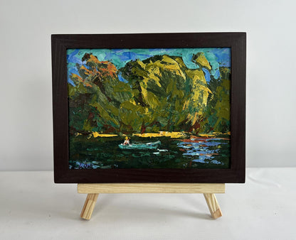 Oil painting Boating holidays by Oksana Ivanyuk in wooden frame