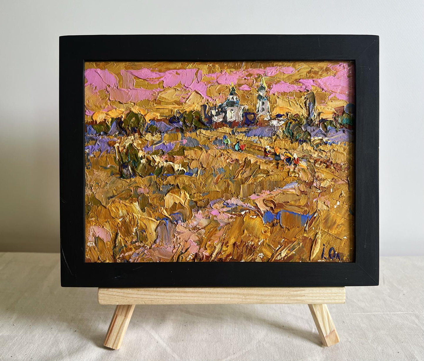 Oil painting Autumn steppes by Oleksiy Ivanyuk in black frame