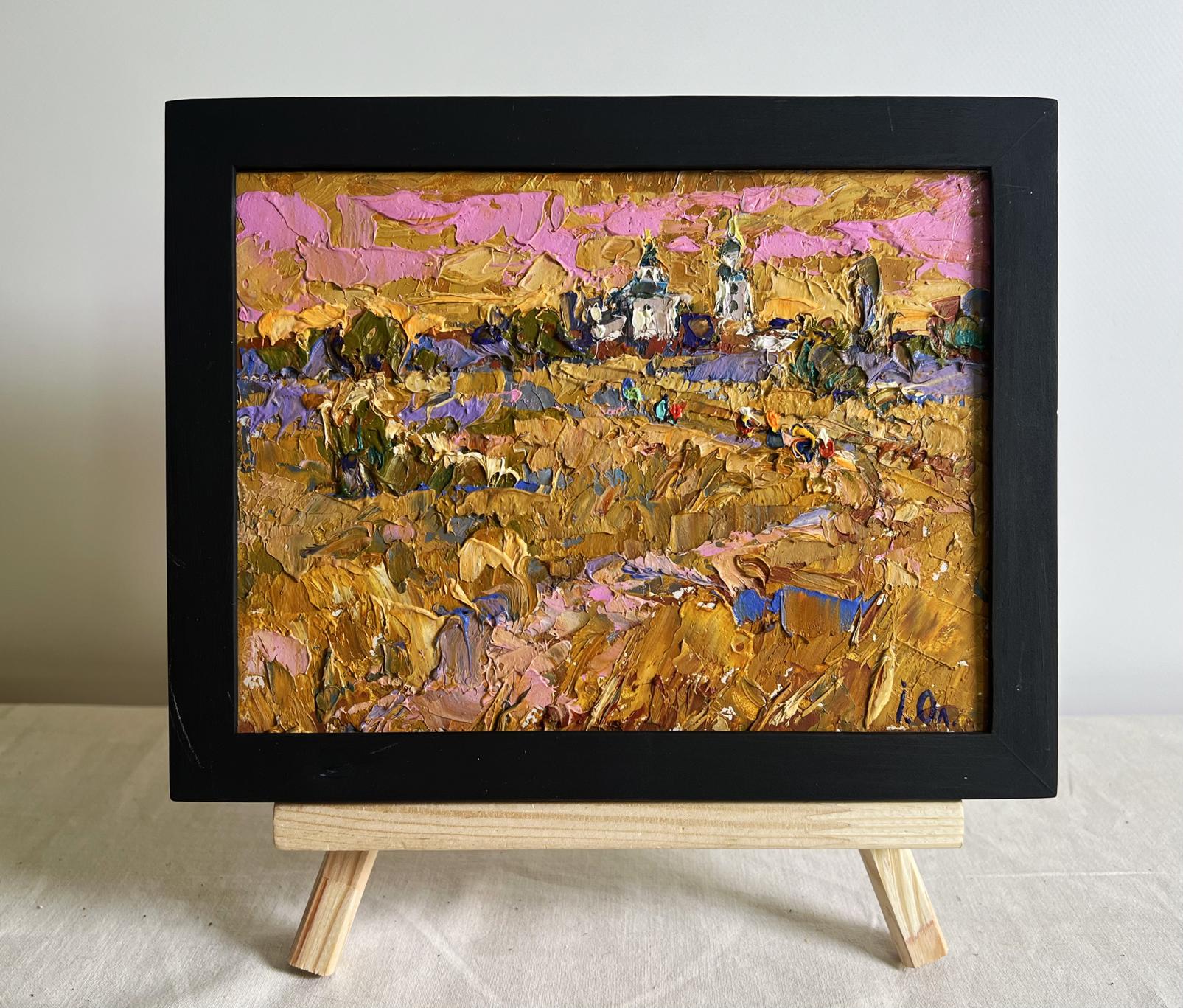 Oil painting Autumn steppes by Oleksiy Ivanyuk in black frame
