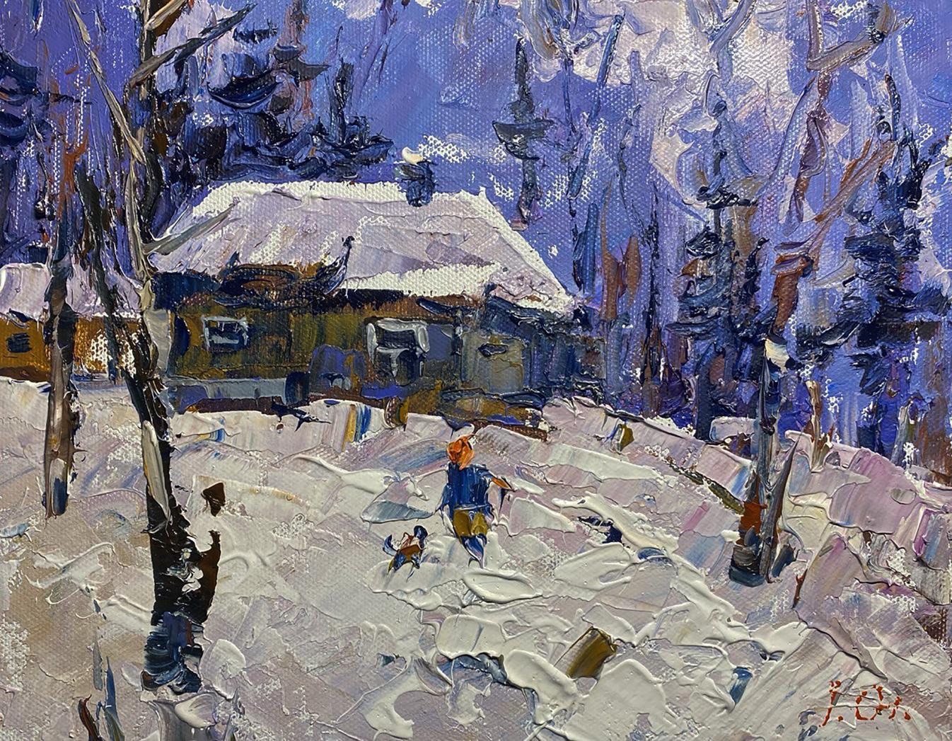 Oil painting After the winter snowstorm by Oleksiy Ivanyuk snowy scene