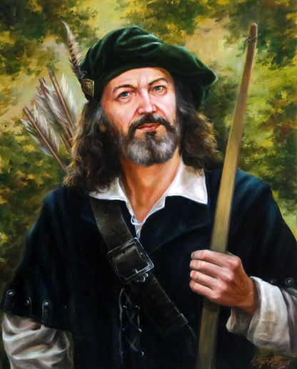 Oil painting Without Fear and Reproach by Valeriy Bulat, bearded archer