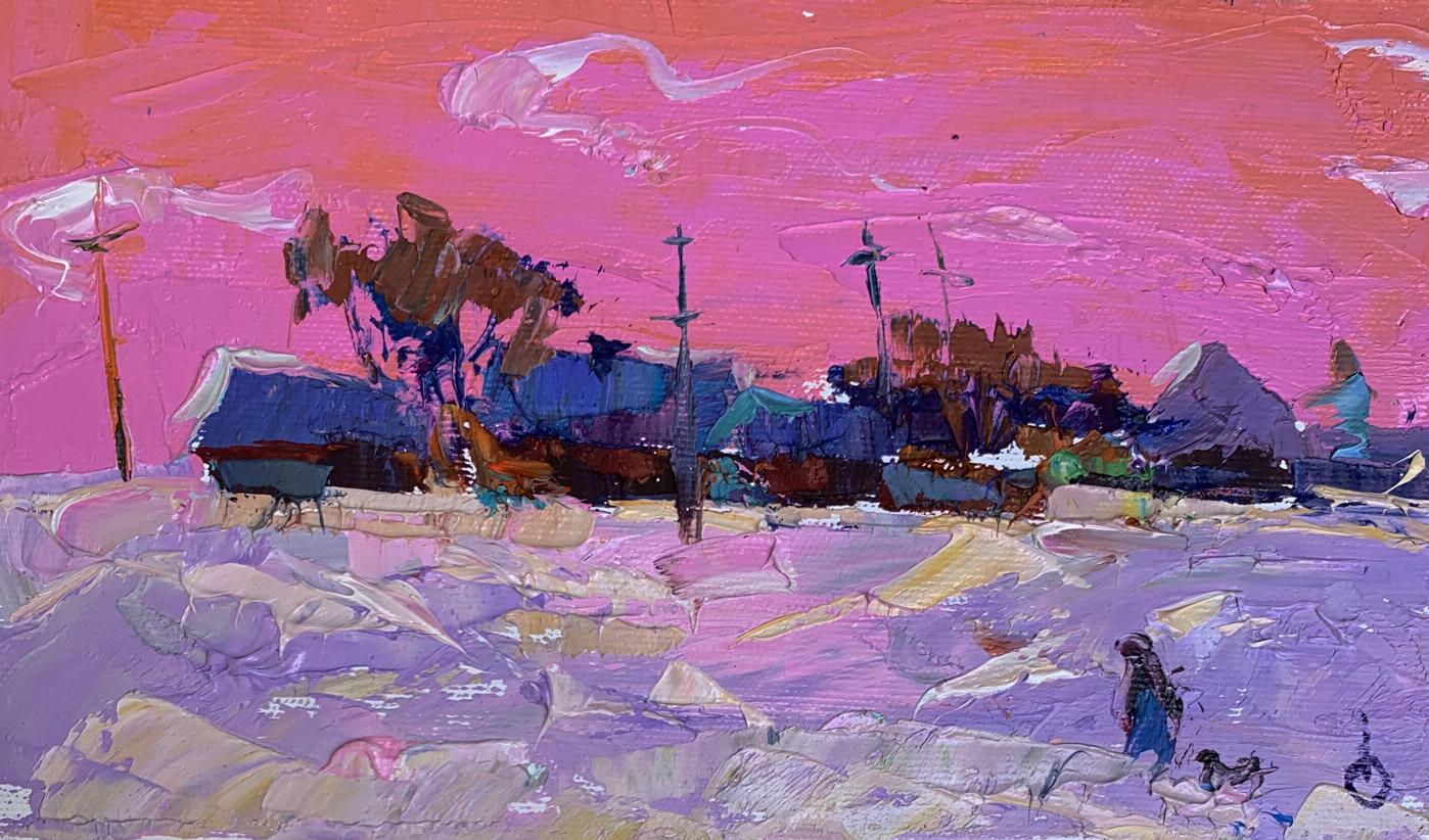 Vibrant impressionist oil painting It snowed in the evening by Oksana Ivanyuk