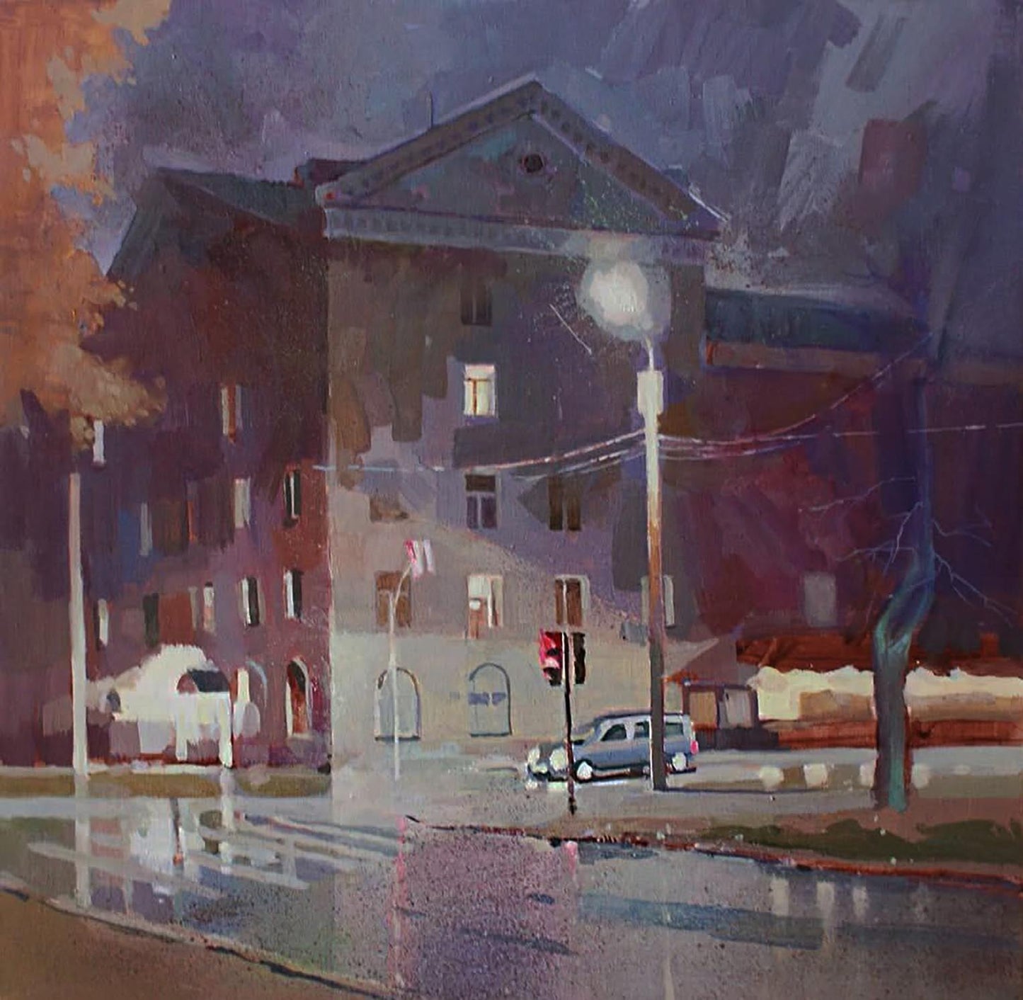 Impressionistic oil painting Rain at the Crossroads by Anastasia Yaroshevich