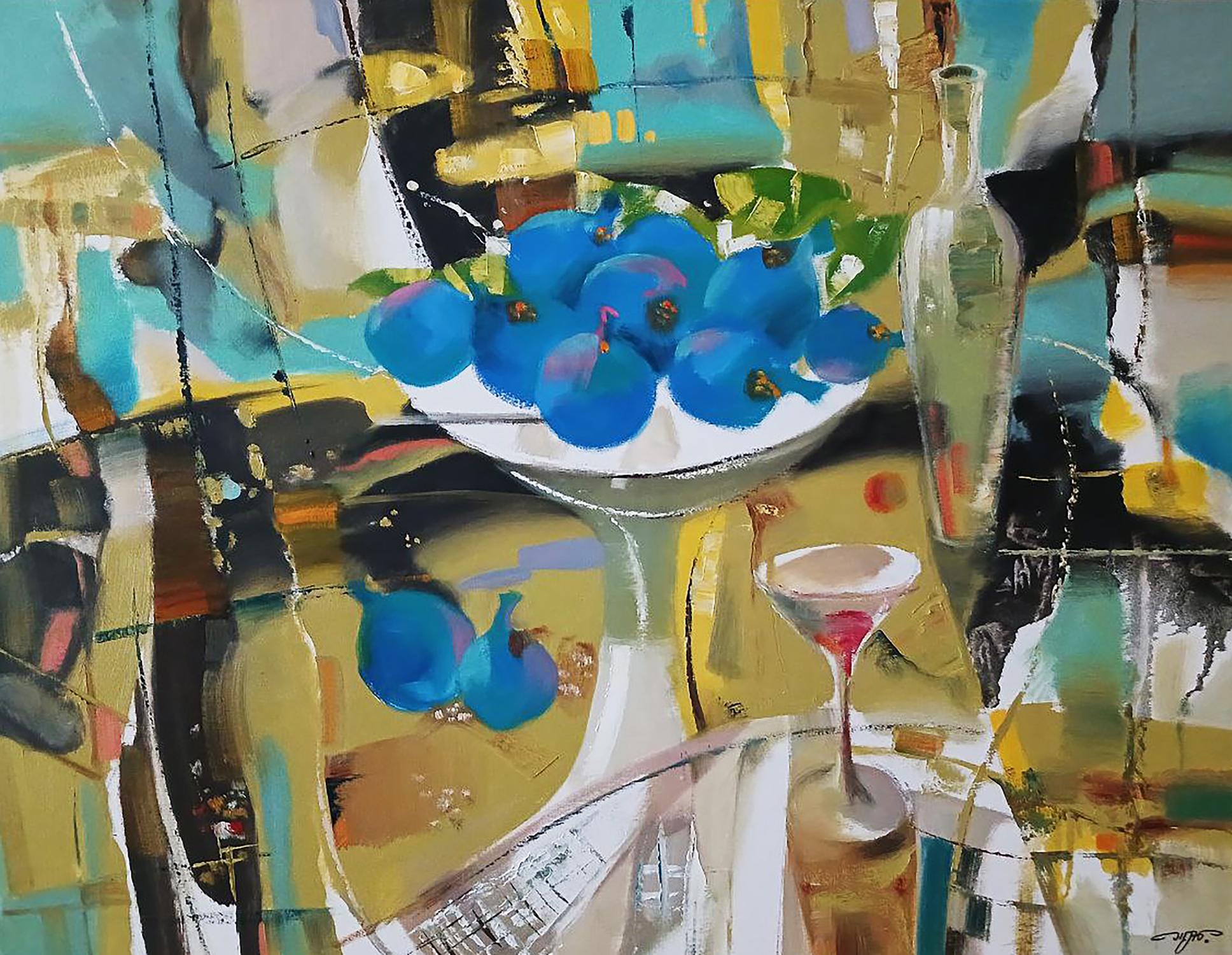 Abstract oil painting Sweet Still Life by Anatoly Tarabanov with blue plums