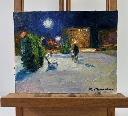 Oil painting Park before night by Boris Serdyuk snowy street scene