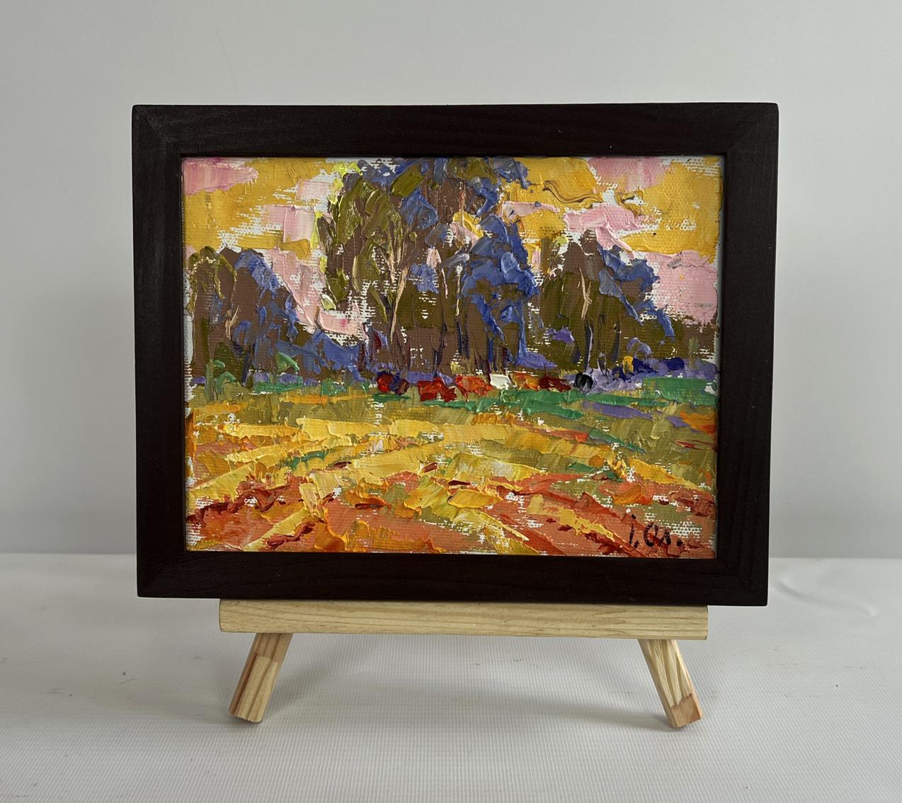 Oil painting Summer meadows and forest by Oleksiy Ivanyuk in wooden frame