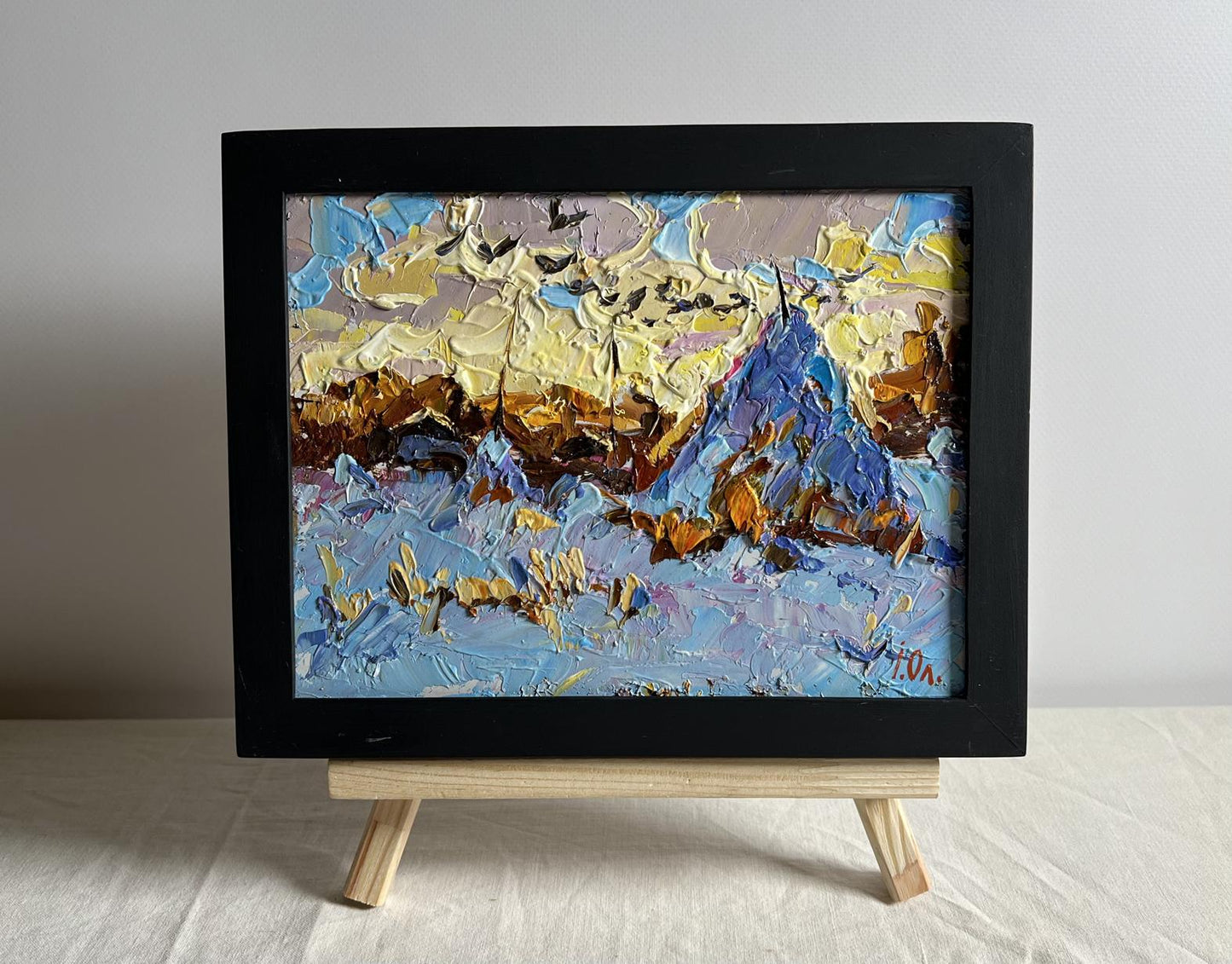 Frosty Evening oil painting by Oleksiy Ivanyuk, framed impasto landscape