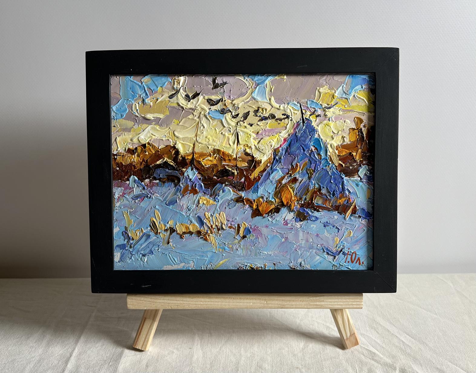 Frosty Evening oil painting by Oleksiy Ivanyuk, framed impasto landscape