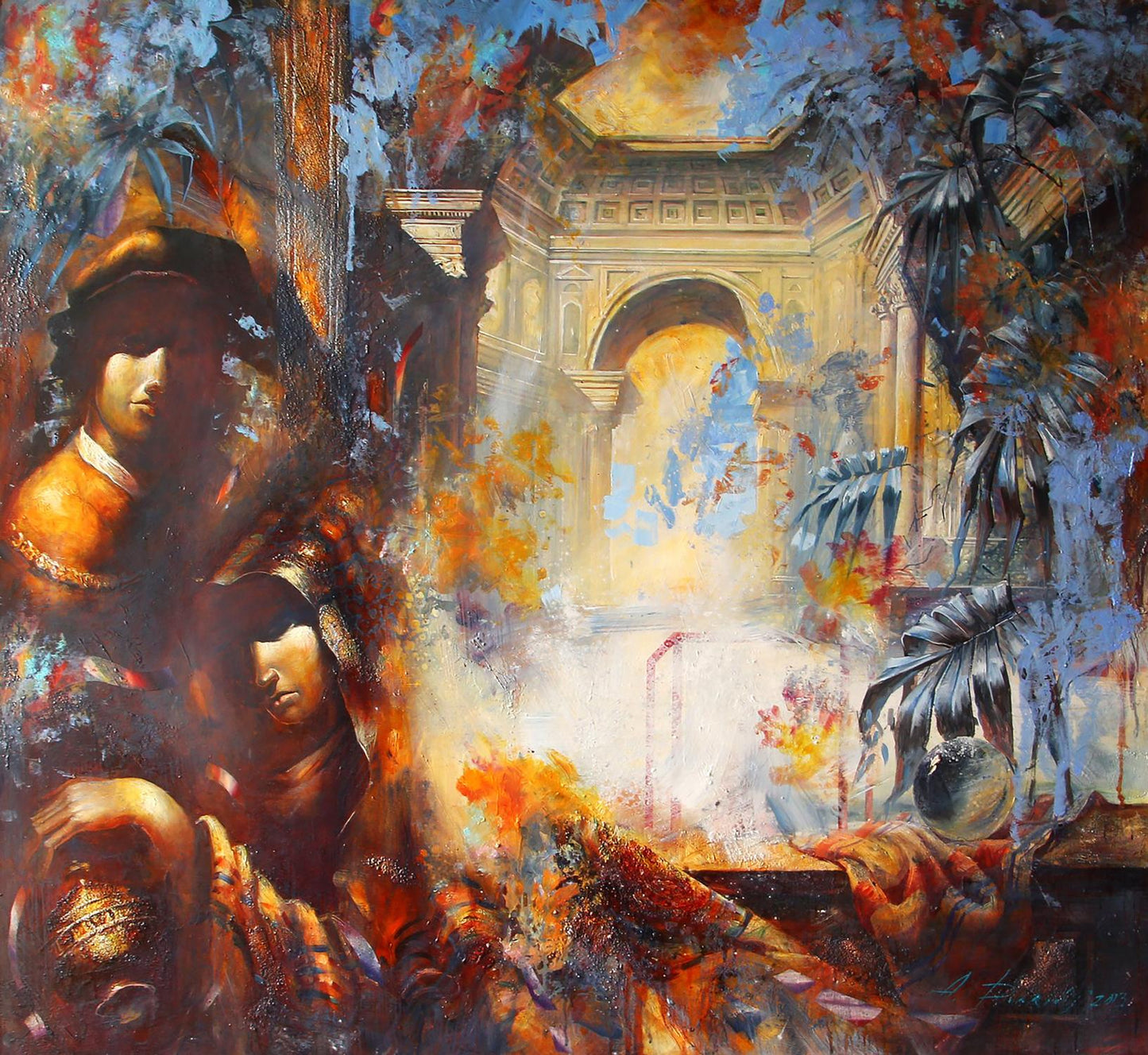 Oil painting Two in a classic interior by Alexander Dobrodiy