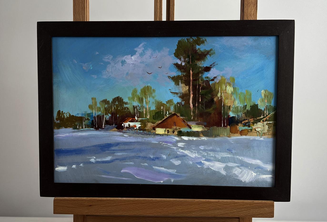 Framed oil painting Winter calm in the village by Yuriy Suprunchuk