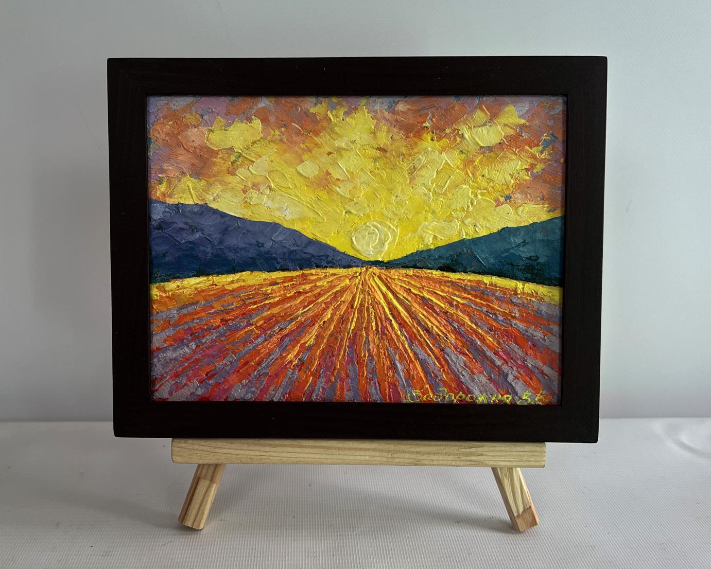 Oil painting Warm light of the fading day by V. Zadorozhnya in black frame
