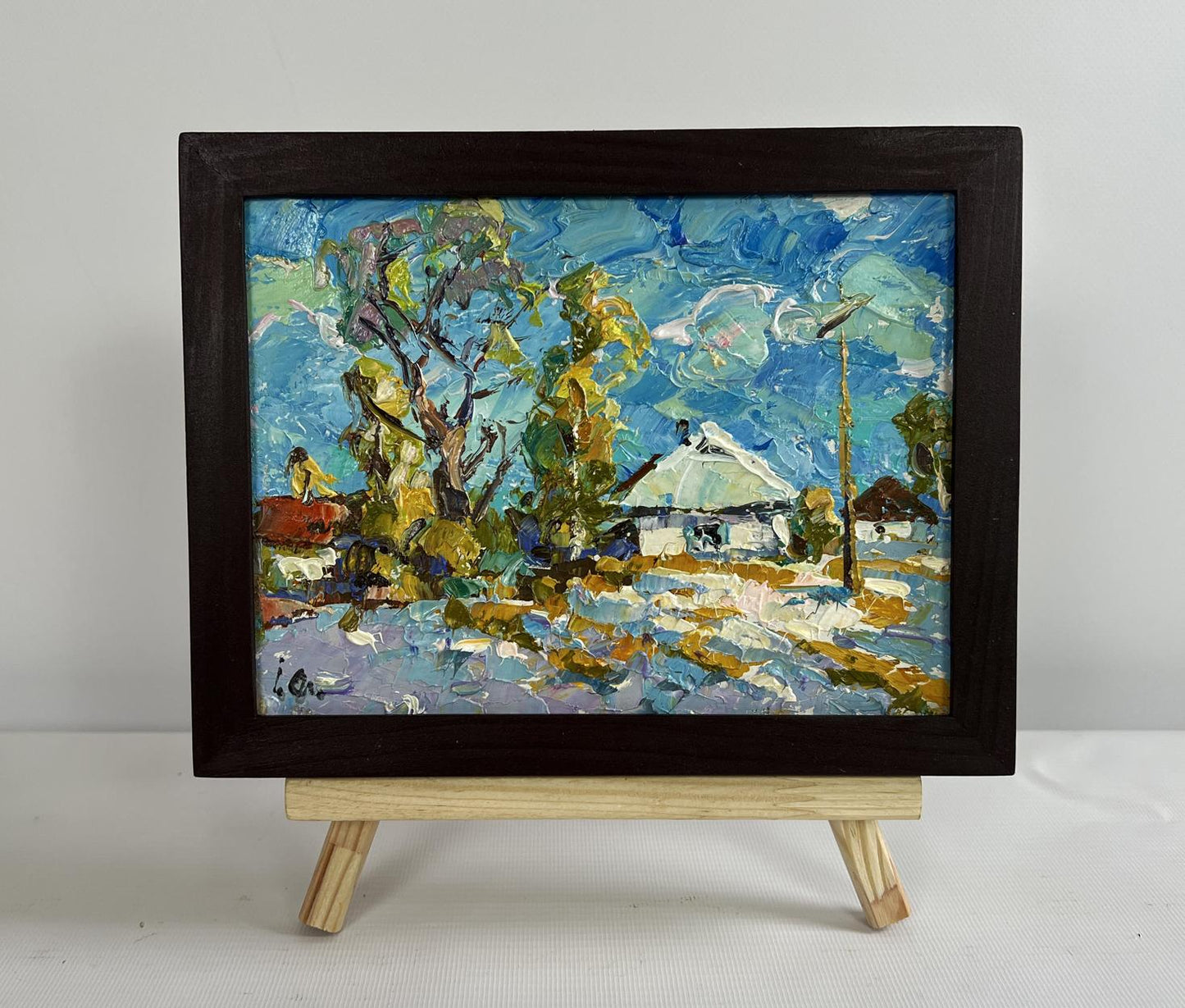 Oleksiy Ivanyuk oil painting The first snow fell in dark frame