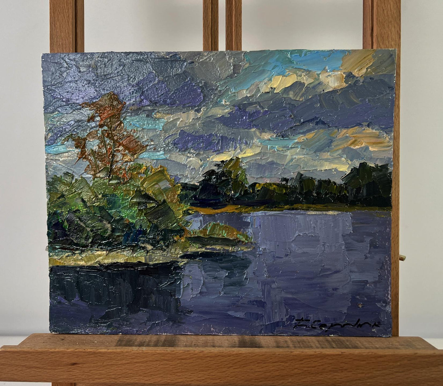 Serene lakeside oil painting A moment before the first drop of rain by Boris Serdyuk