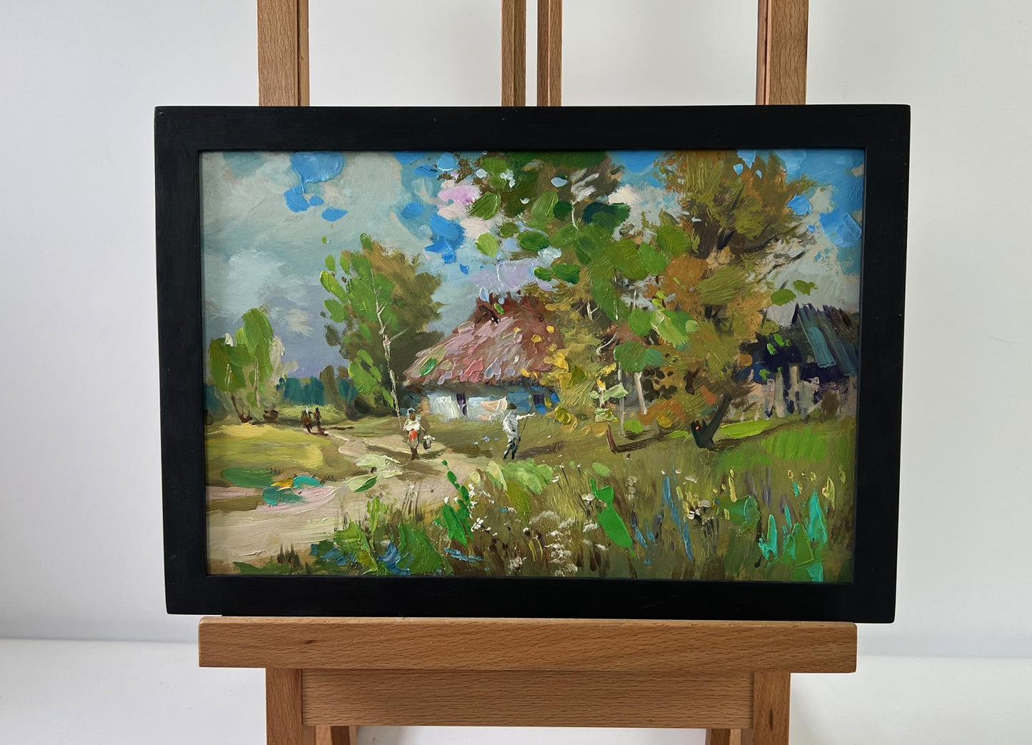 Framed impressionist oil painting of rural landscape by Yuriy Suprunchuk