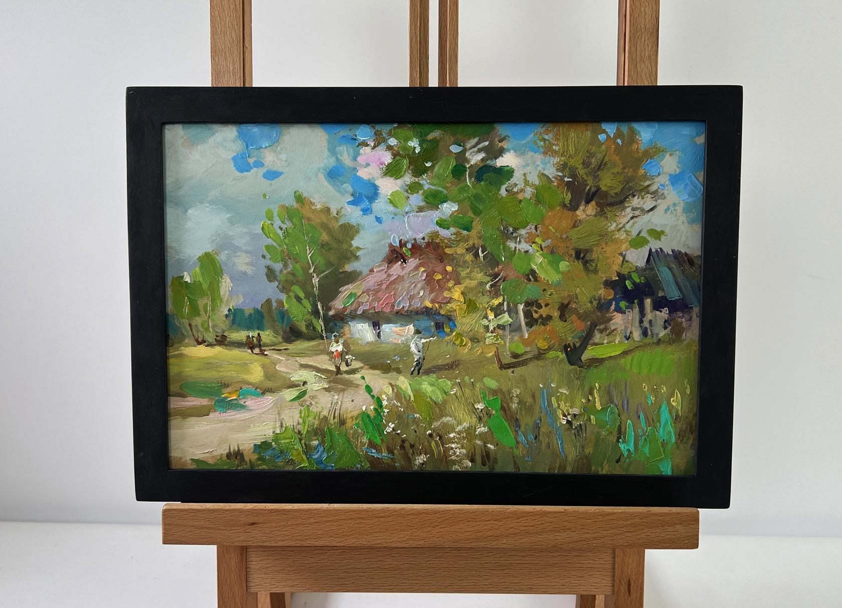 Framed impressionist oil painting of rural landscape by Yuriy Suprunchuk