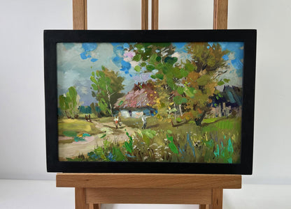 Framed impressionist oil painting of rural landscape by Yuriy Suprunchuk