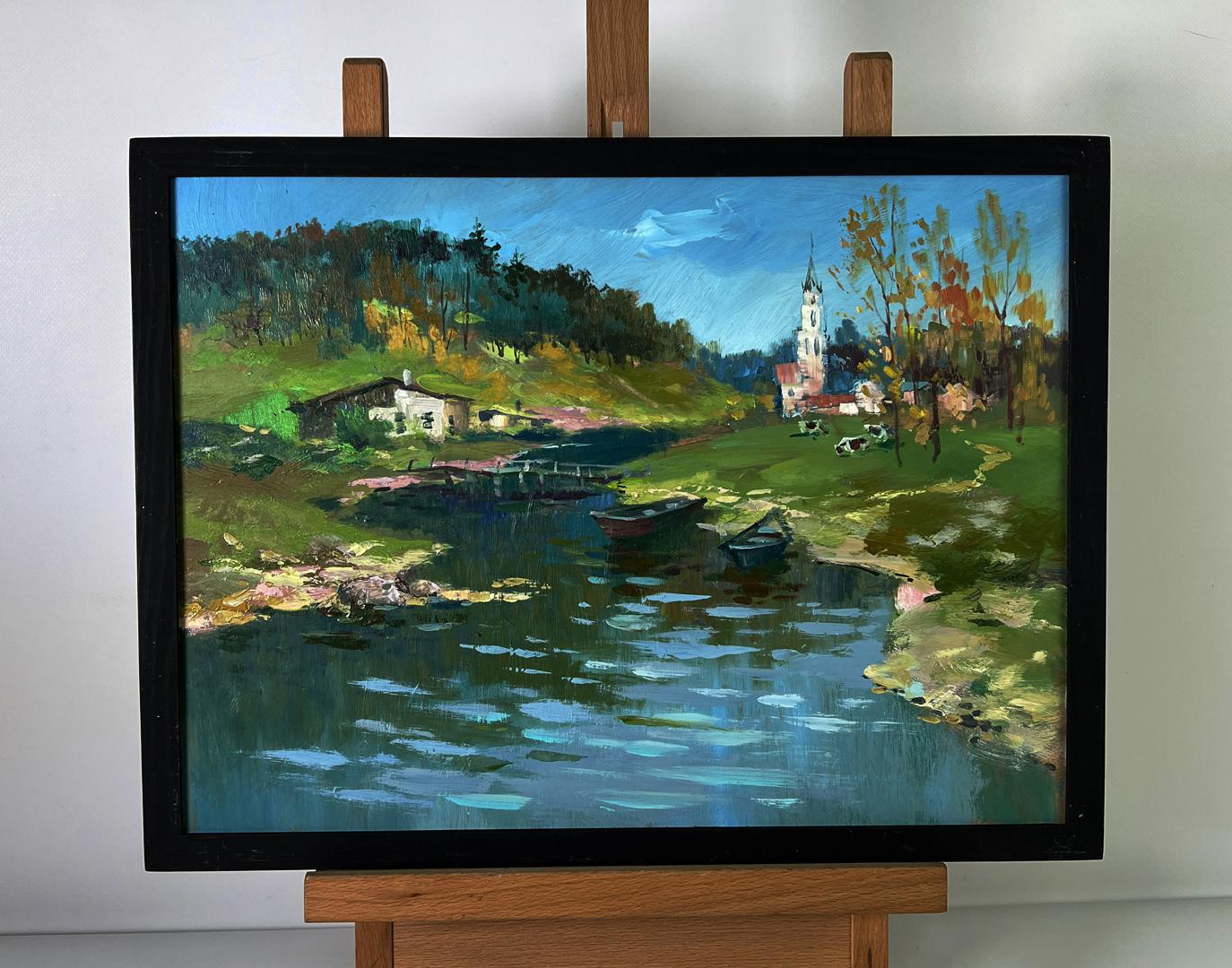 Oil painting River to the village by Yuriy Suprunchuk serene scene