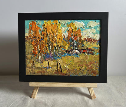 Oil painting Autumn sunny day by Oksana Ivanyuk in black frame