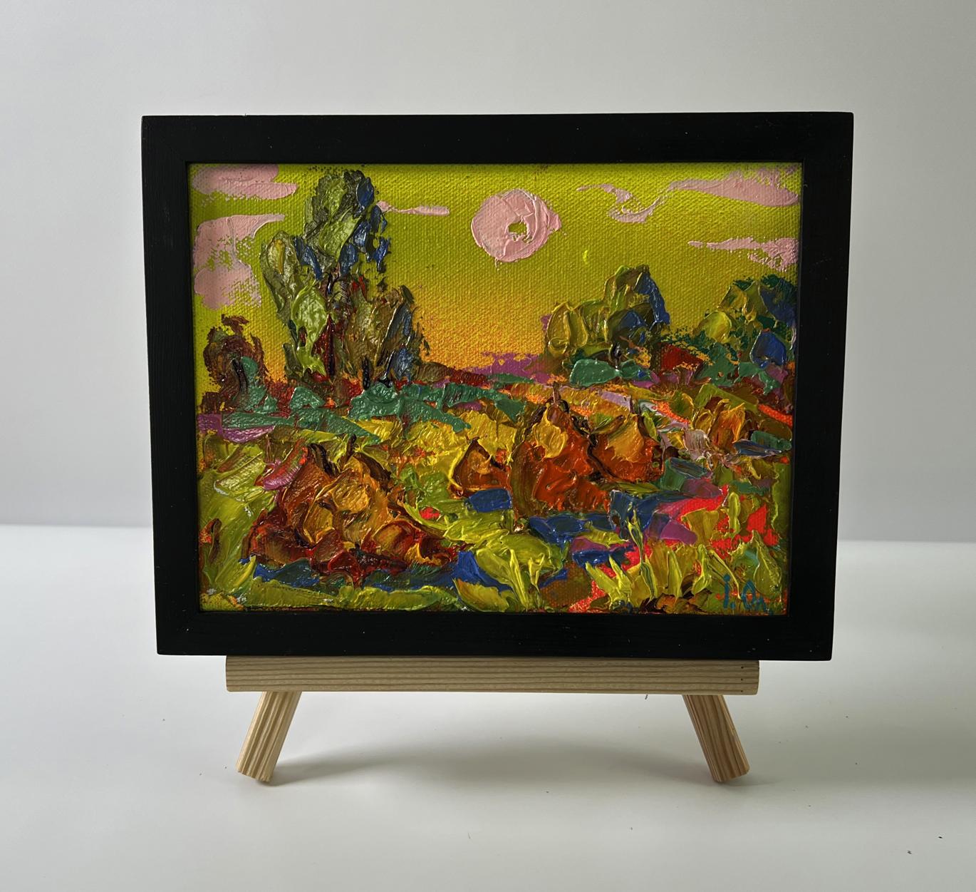 Oil painting The setting of the sun by Oleksiy Ivanyuk in black frame