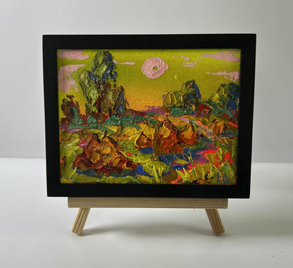 Oil painting The setting of the sun by Oleksiy Ivanyuk in black frame