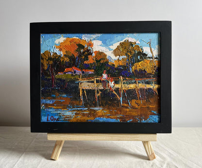 Oil painting Evening freshness by the river by Oksana Ivanyuk in black frame