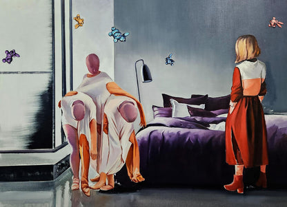 Oil painting The hostess came home by Igor Konovalov with robed figures