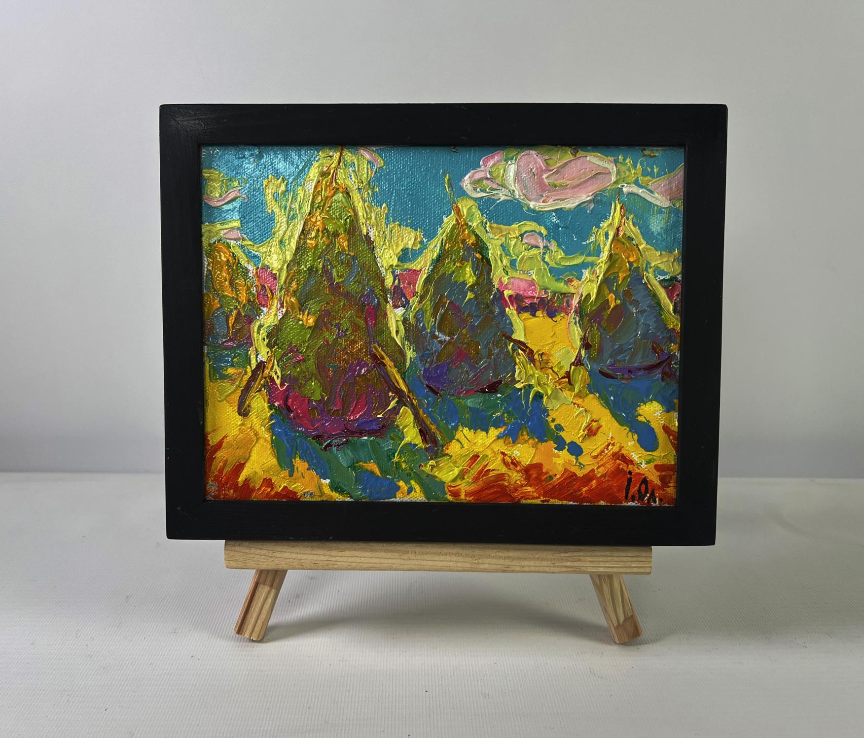 Vibrant oil painting of summer sunset by Oleksiy Ivanyuk in black frame
