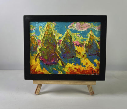 Vibrant oil painting of summer sunset by Oleksiy Ivanyuk in black frame
