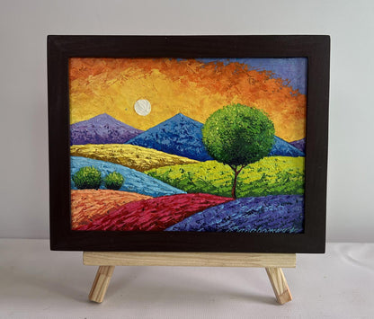 Oil painting of summer sunset over flowering slopes by V. Zadorozhnya