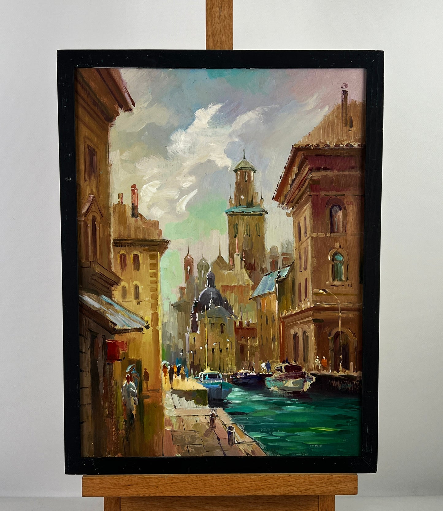 Oil painting Venetian reflection by Yuriy Suprunchuk, sunlit canal scene