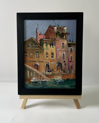 Framed oil painting of Venetian ferry boat by Yuriy Suprunchuk