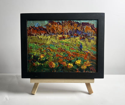 Oil painting of pumpkins growing in autumnal garden by Oleksiy Ivanyuk