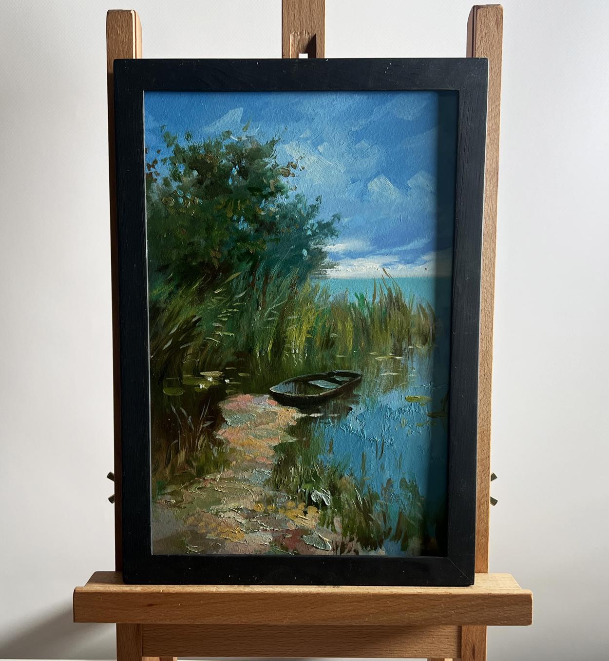 Framed oil painting Sunny warm day by the river by Yuriy Suprunchuk