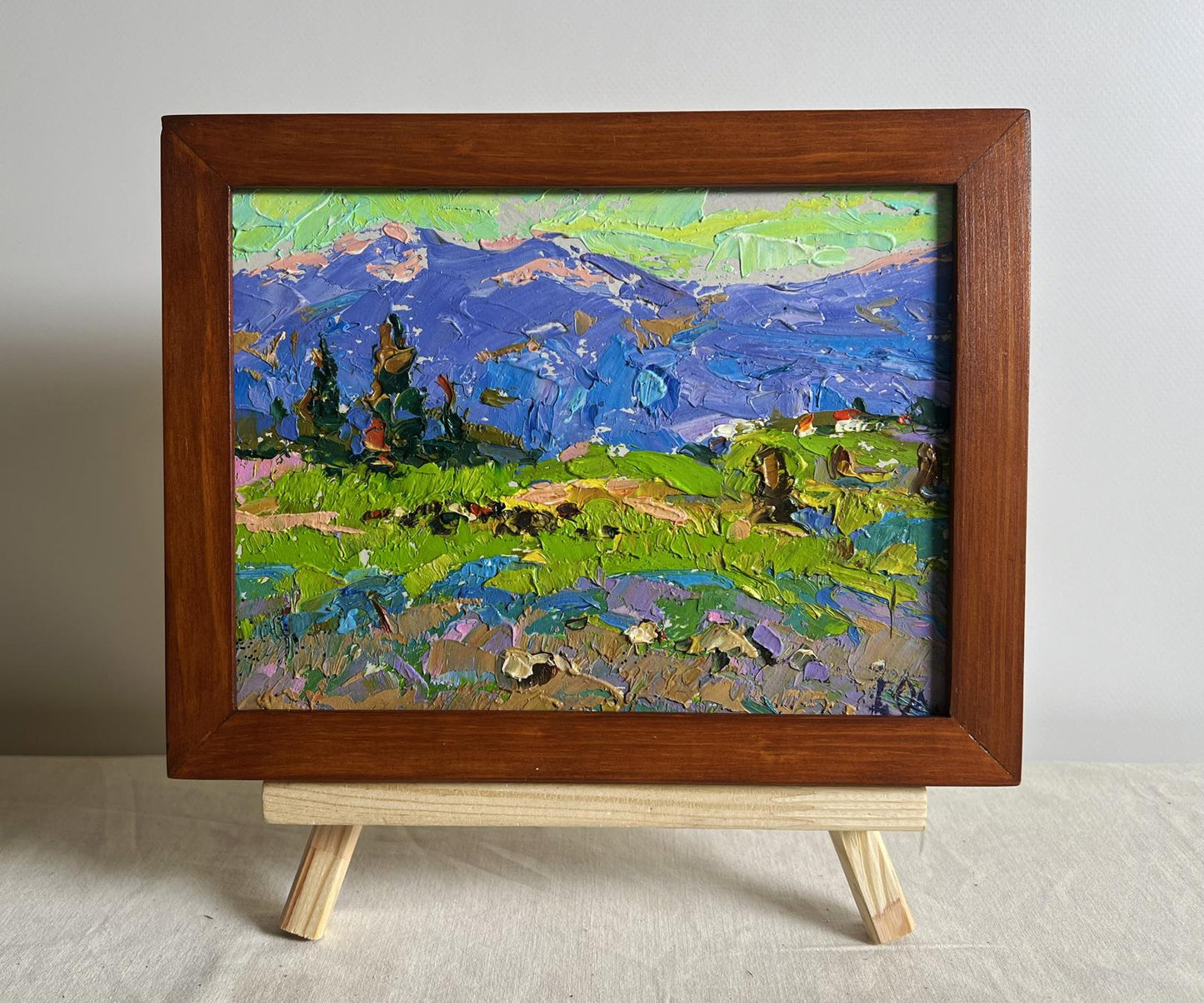 Oil painting On the mountain plains by Oleksiy Ivanyuk in wooden frame